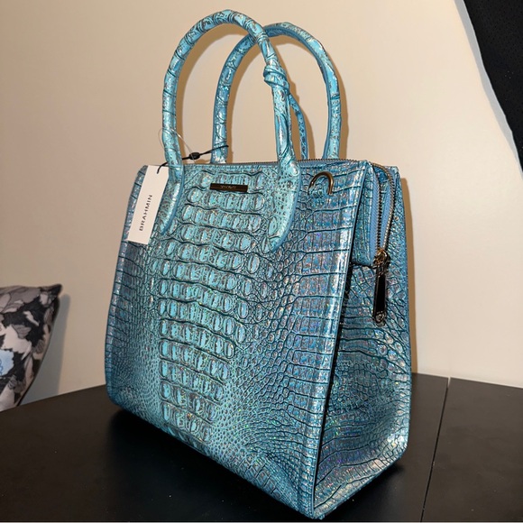 Brahmin Caroline Arctic Blue Melbourne Genuine Leather Large Satchel Purse New - Picture 2 of 16